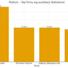 Wykres słupkowy przedstawiający ranking firm remontowych w Katowicach.